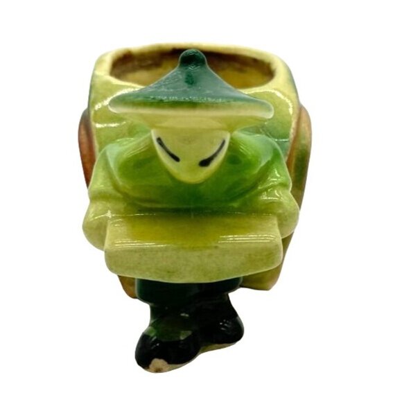Vintage Shawnee Rickshaw Planter Asian Man Pulling Cart Wagon Bonzai Planter 539 - Picture 2 of 7